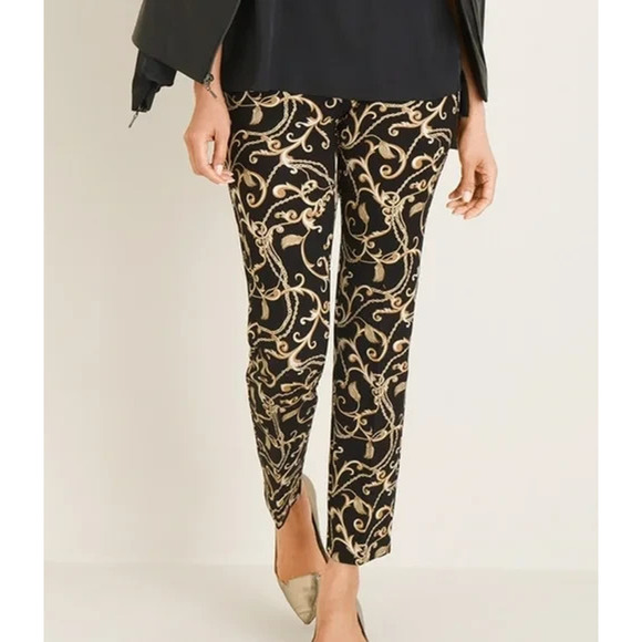 Chico's Pants - Chico's Slimming Chain Print Pull On Pants Black & Gold Stretch 4 Plus Size 20